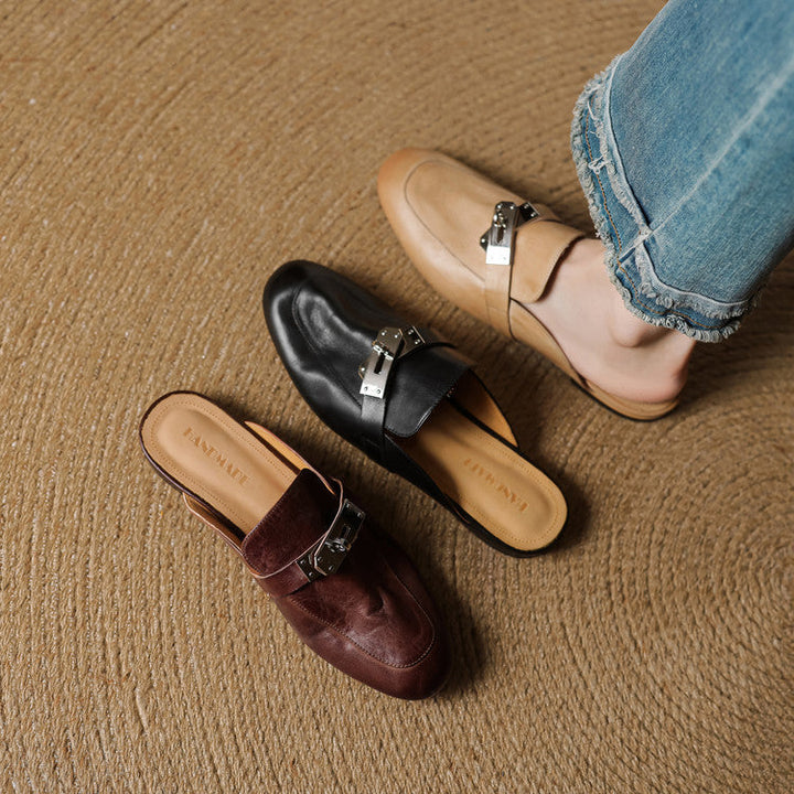 Carla | Rounded-Toe Hardware Accent Mules