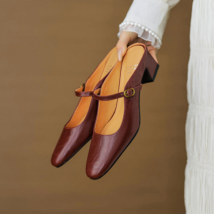 Vian | Round-Toe Mary Jane Heel Mules