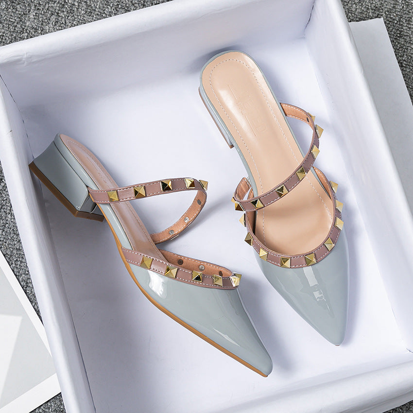 Truja | Pointed-Toe Studded Strap Mules