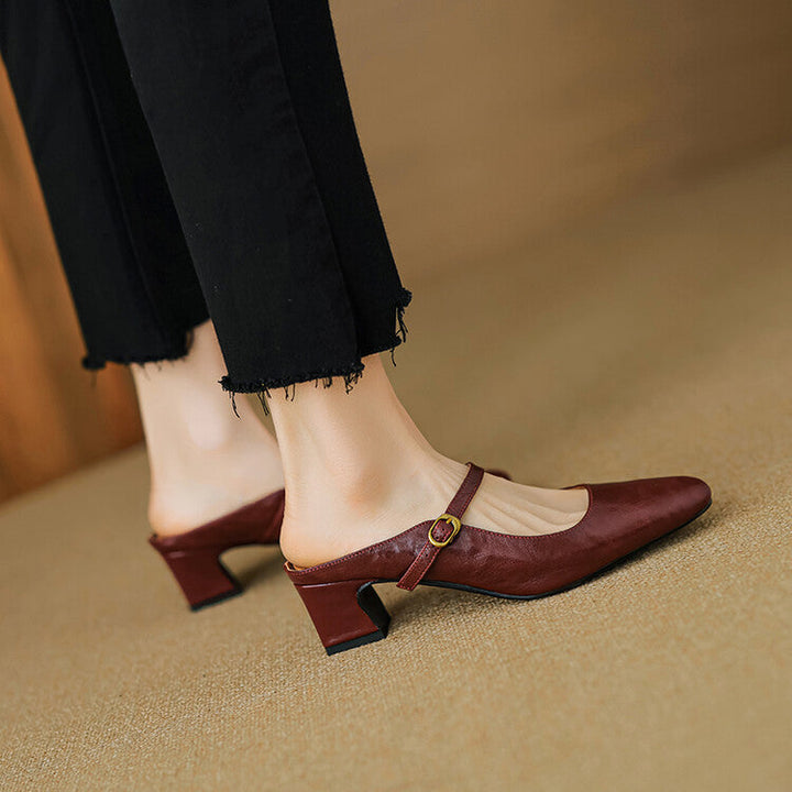Vian | Round-Toe Mary Jane Heel Mules