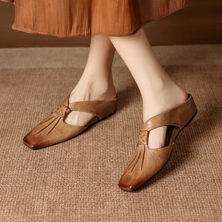 Olene | Square-Toe Pleated Strap Mules