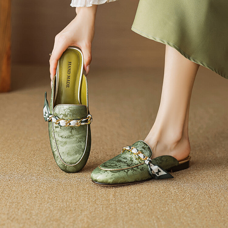 Lumor | Floral Chain Accent Loafer Mules