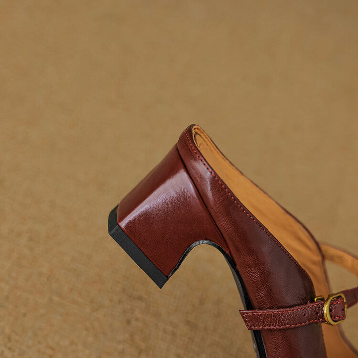Vian | Round-Toe Mary Jane Heel Mules