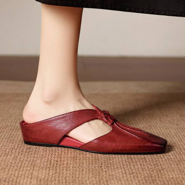 Olene | Square-Toe Pleated Strap Mules