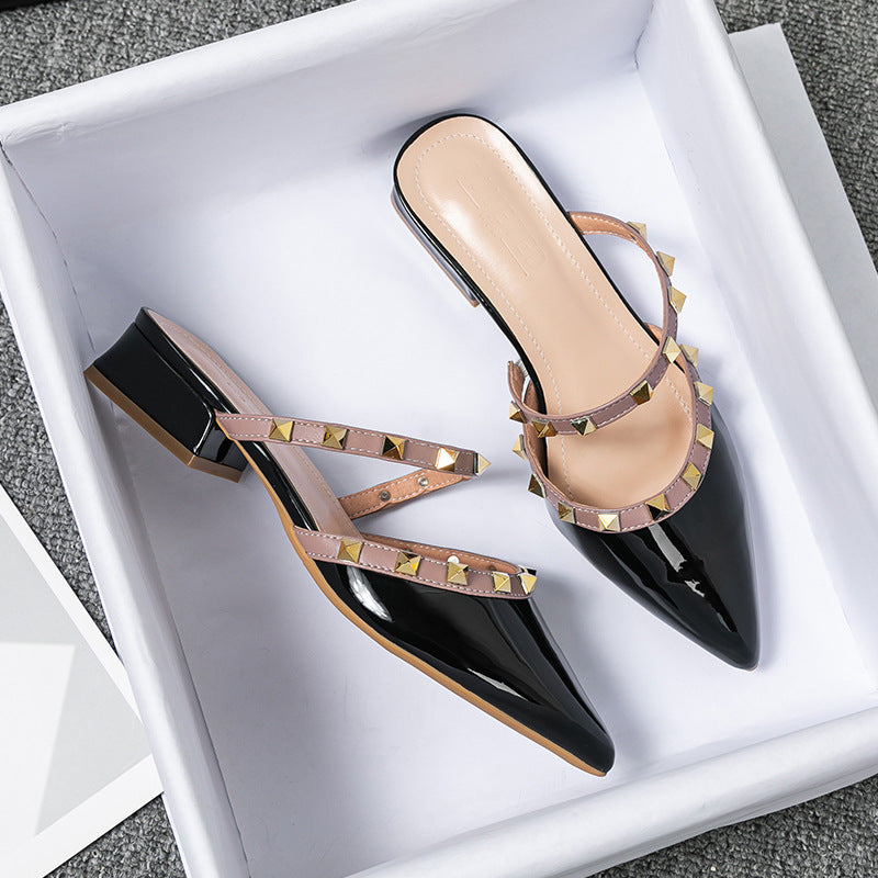 Truja | Pointed-Toe Studded Strap Mules