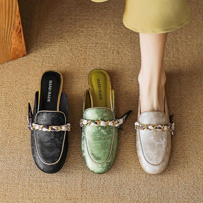 Lumor | Floral Chain Accent Loafer Mules