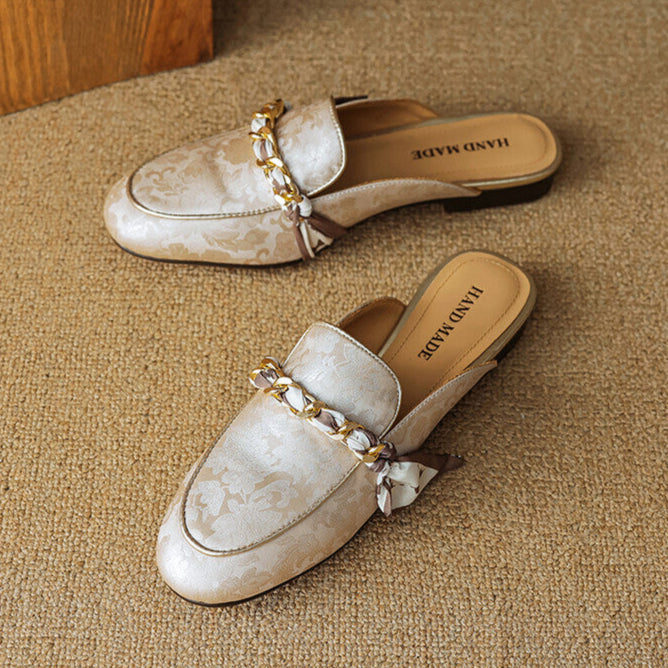 Lumor | Floral Chain Accent Loafer Mules