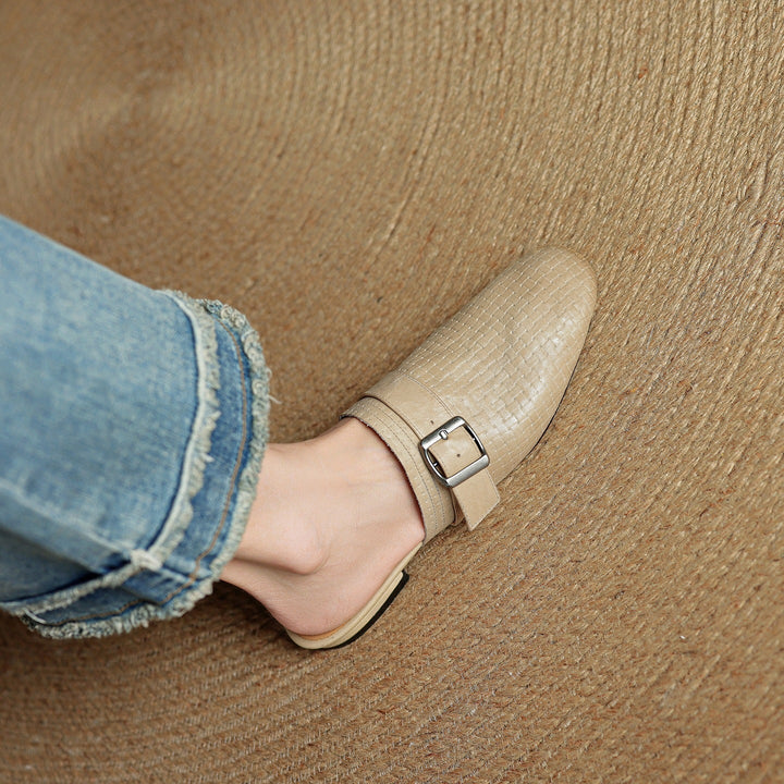 Emrie | Square-Toe Buckle Accent Mules