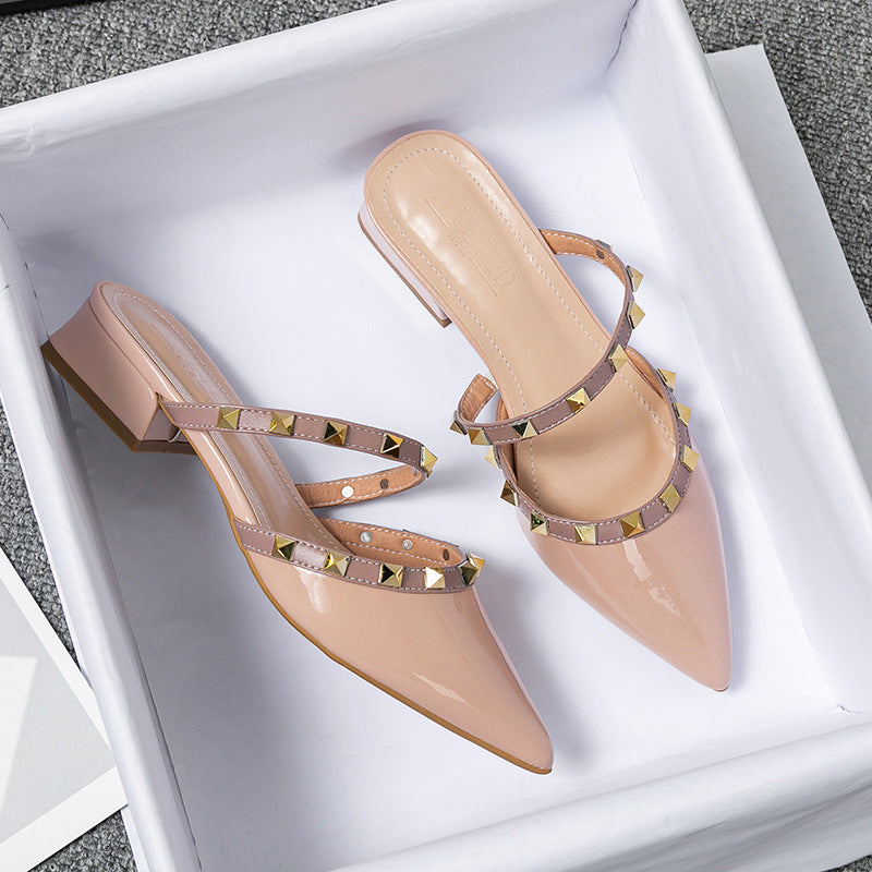 Truja | Pointed-Toe Studded Strap Mules