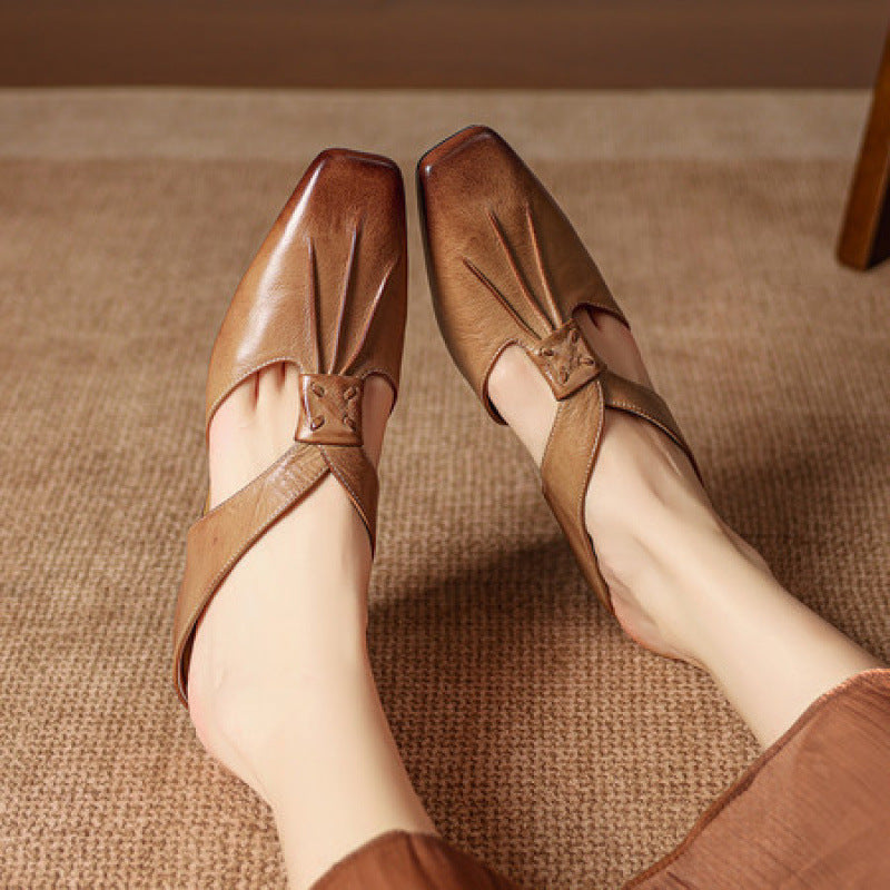 Olene | Square-Toe Pleated Strap Mules
