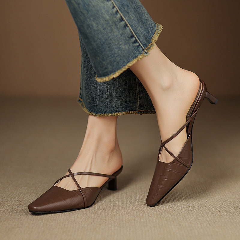 Mire | Pointed-Toe Crisscross Strap Heel Mules