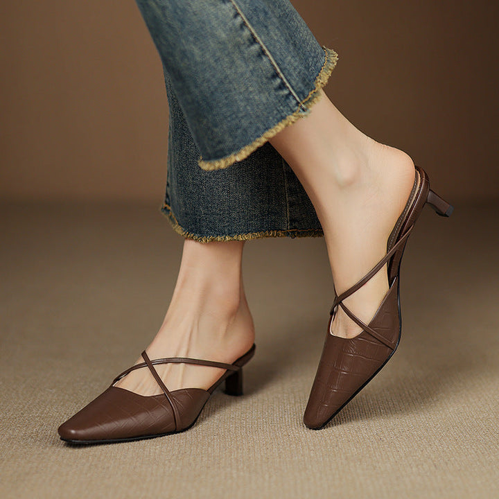 Mire | Pointed-Toe Crisscross Strap Heel Mules