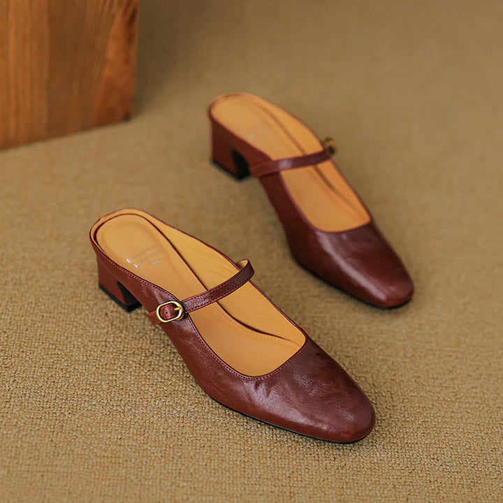 Vian | Round-Toe Mary Jane Heel Mules