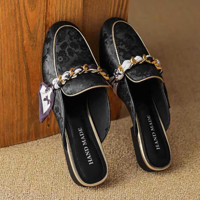 Lumor | Floral Chain Accent Loafer Mules