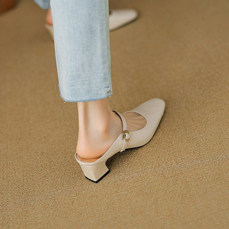 Vian | Round-Toe Mary Jane Heel Mules