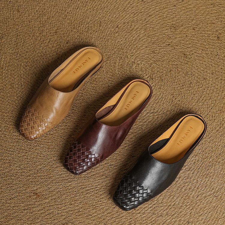 Dalvi | Textured Square-Toe Slip-On Mules