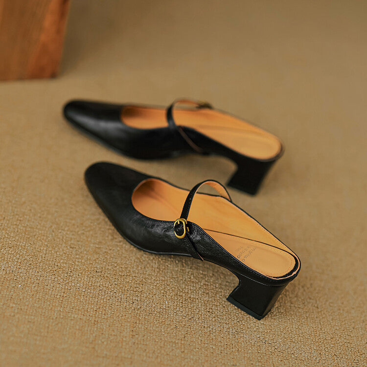 Vian | Round-Toe Mary Jane Heel Mules