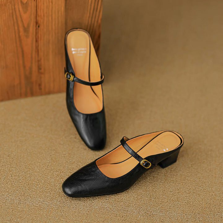 Vian | Round-Toe Mary Jane Heel Mules