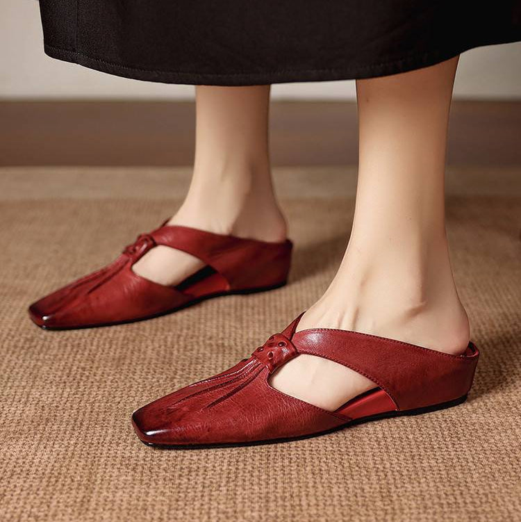 Olene | Square-Toe Pleated Strap Mules