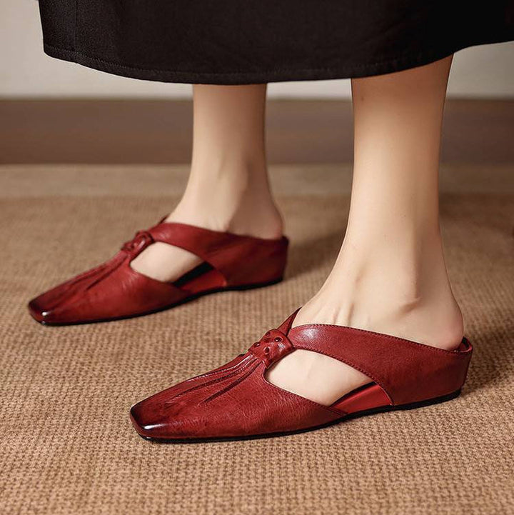 Olene | Square-Toe Pleated Strap Mules