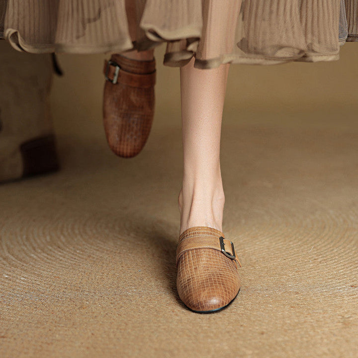 Emrie | Square-Toe Buckle Accent Mules