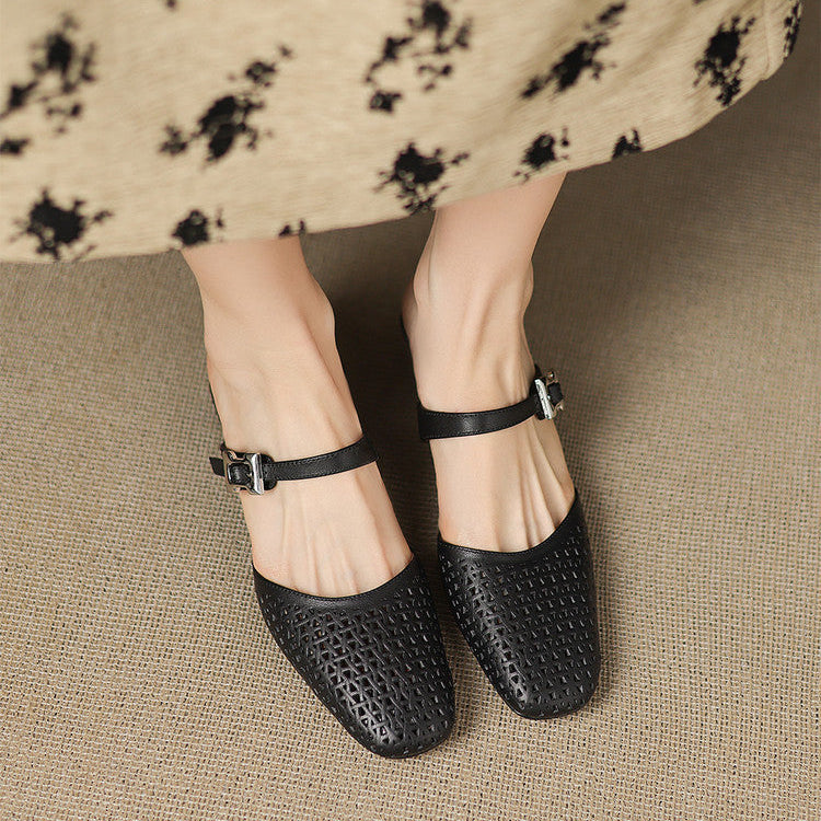 Ovia | Perforated Mary Jane Heel Mules