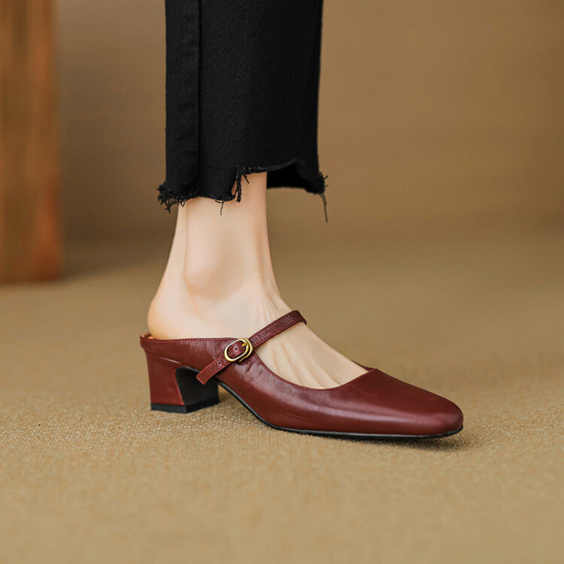 Vian | Round-Toe Mary Jane Heel Mules