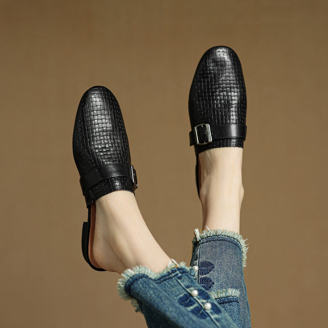 Emrie | Square-Toe Buckle Accent Mules