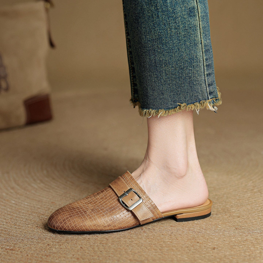 Emrie | Square-Toe Buckle Accent Mules