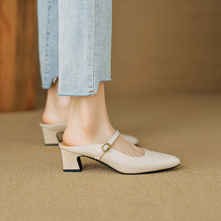 Vian | Round-Toe Mary Jane Heel Mules