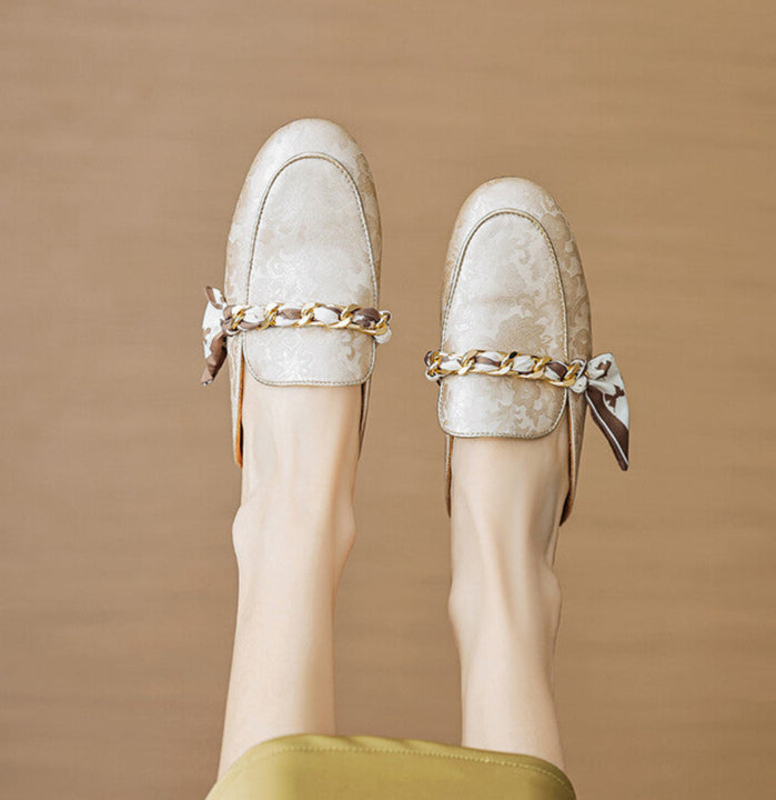 Lumor | Floral Chain Accent Loafer Mules