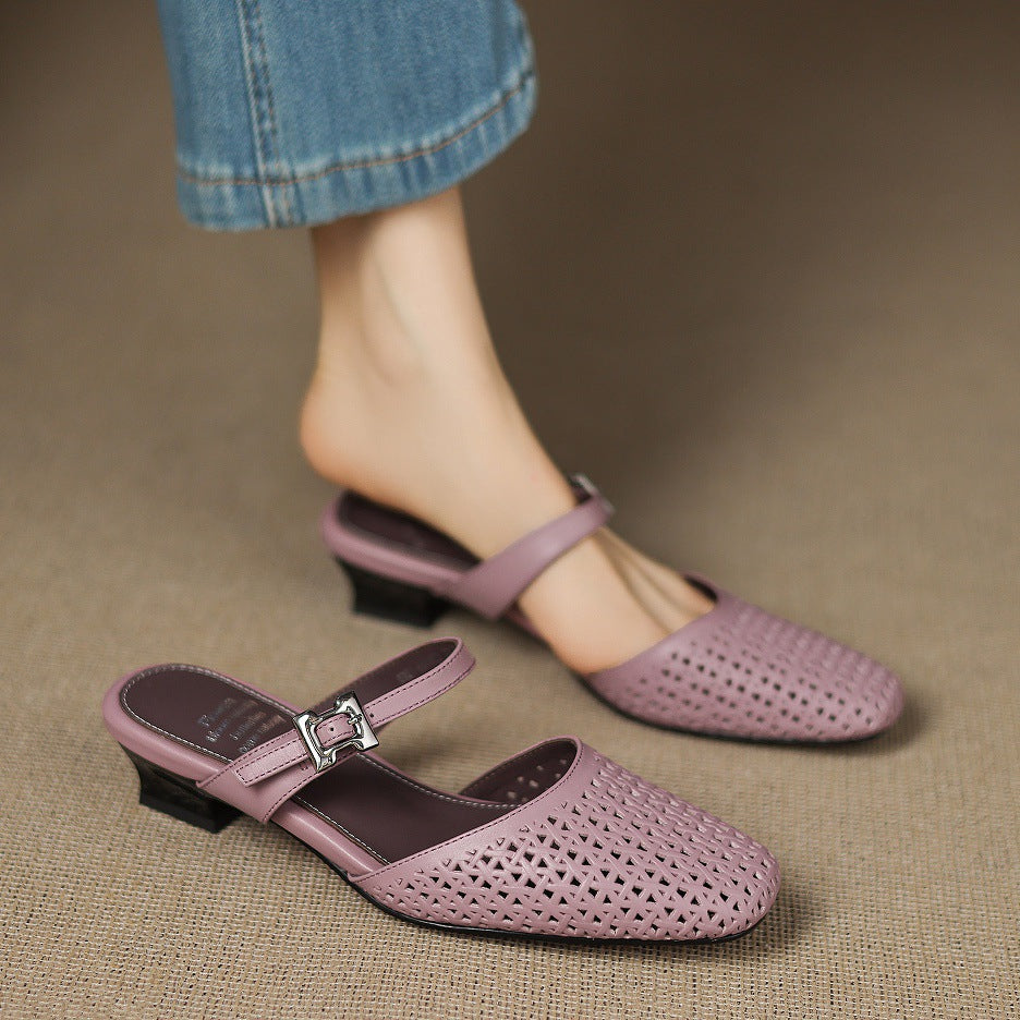 Ovia | Perforated Mary Jane Heel Mules