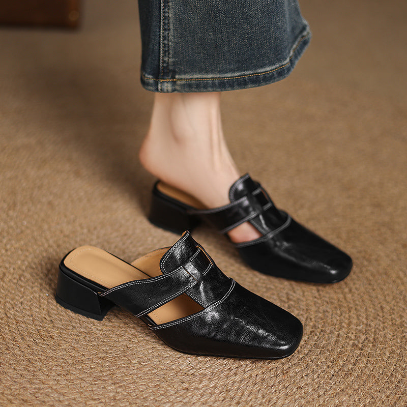 Ivora | Square-Toe Layered Strap Mules