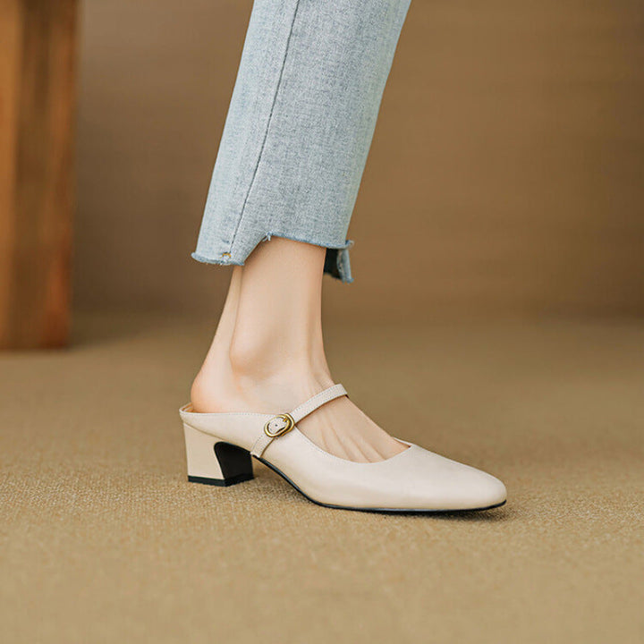 Vian | Round-Toe Mary Jane Heel Mules
