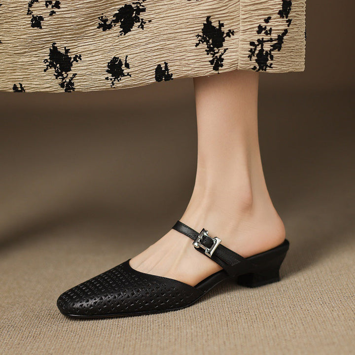 Ovia | Perforated Mary Jane Heel Mules