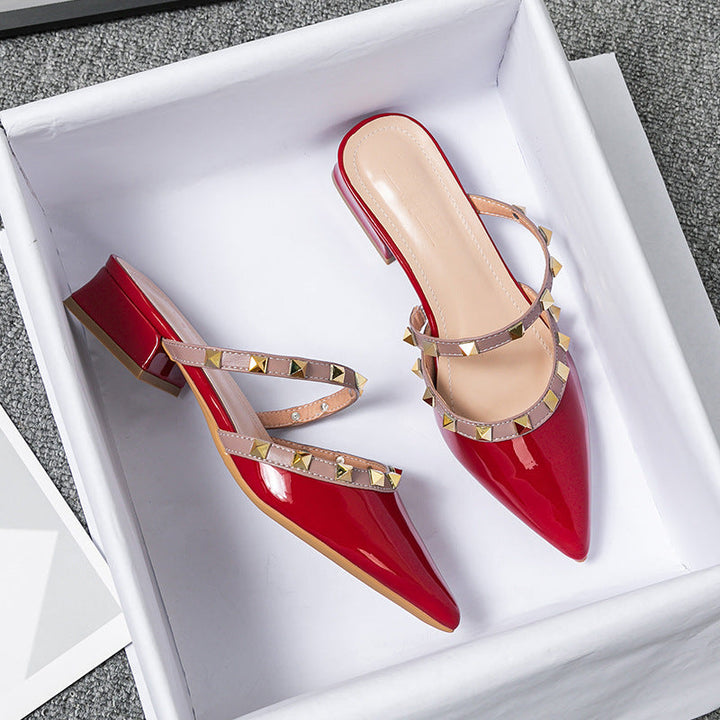 Truja | Pointed-Toe Studded Strap Mules
