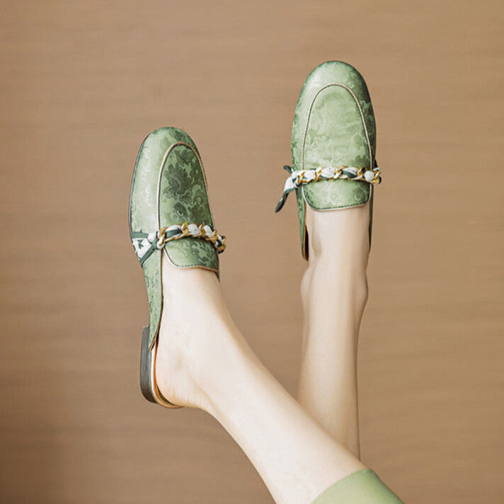Lumor | Floral Chain Accent Loafer Mules