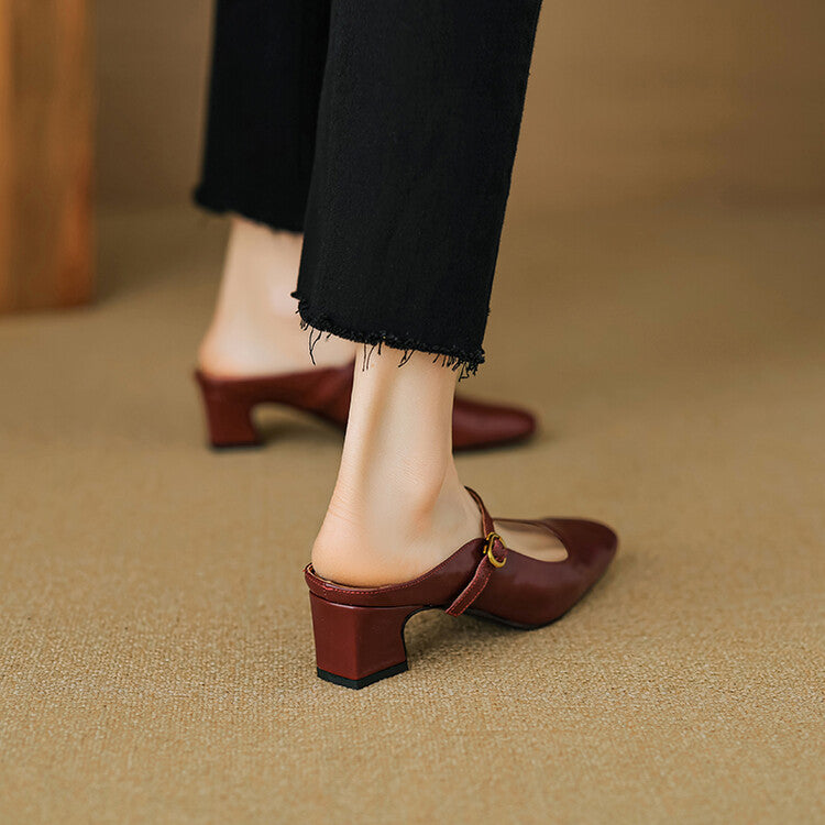 Vian | Round-Toe Mary Jane Heel Mules