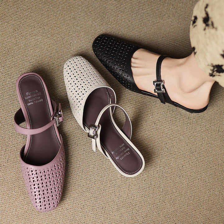 Ovia | Perforated Mary Jane Heel Mules
