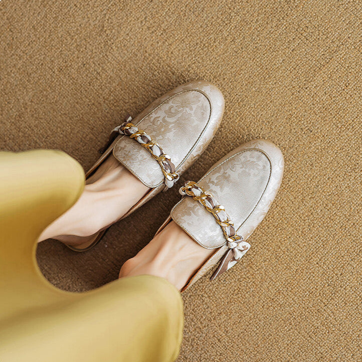 Lumor | Floral Chain Accent Loafer Mules