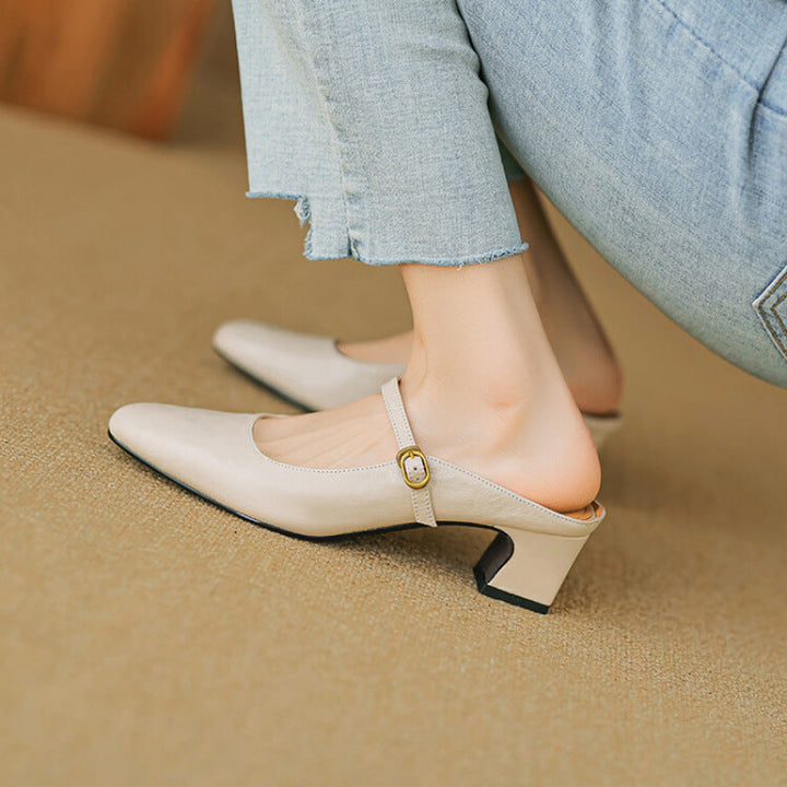 Vian | Round-Toe Mary Jane Heel Mules