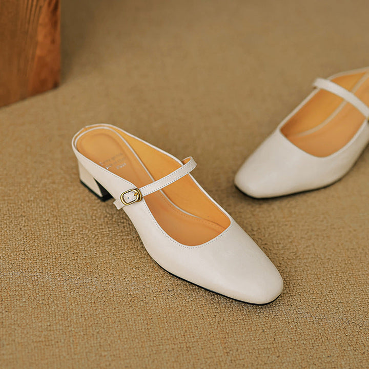 Vian | Round-Toe Mary Jane Heel Mules