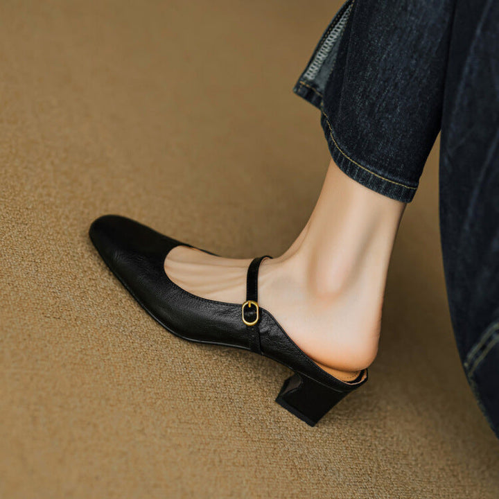Vian | Round-Toe Mary Jane Heel Mules