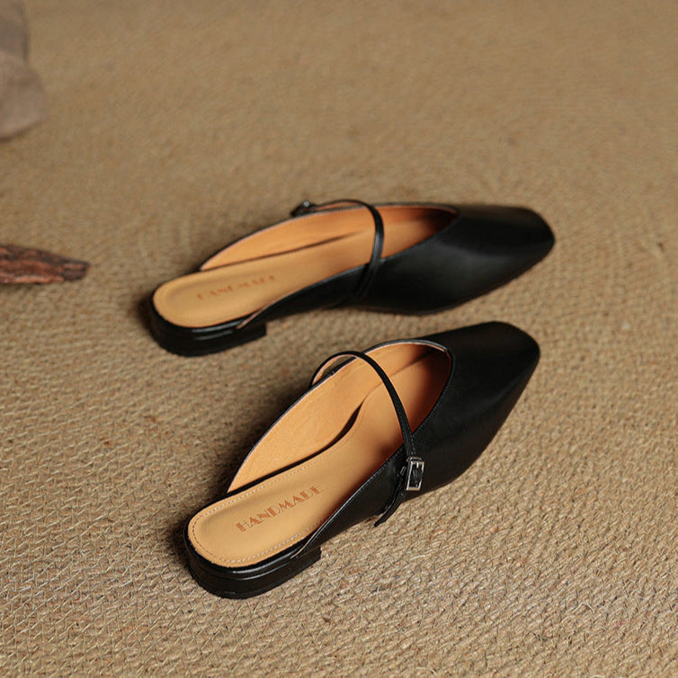 Miral | Square-Toe Mary Jane Flat Mules