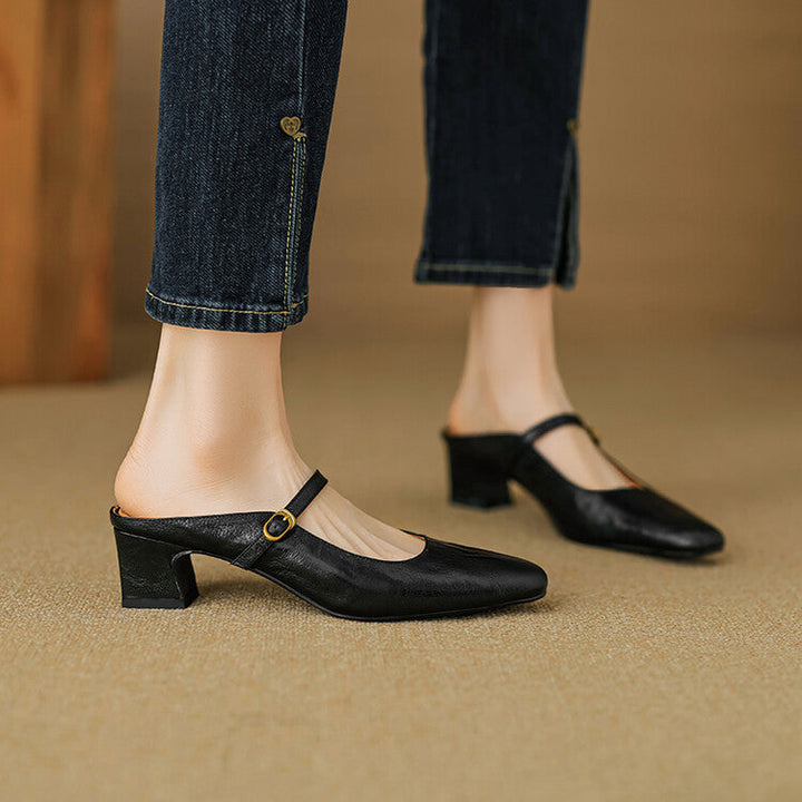 Vian | Round-Toe Mary Jane Heel Mules