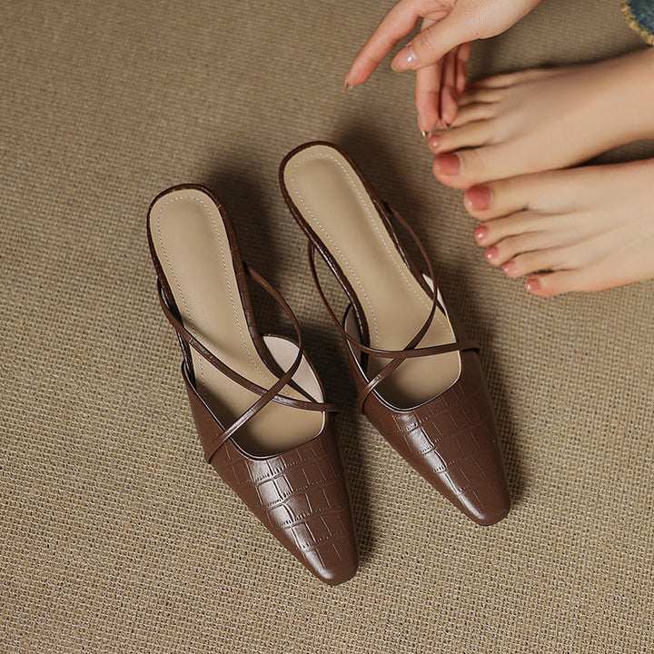 Mire | Pointed-Toe Crisscross Strap Heel Mules