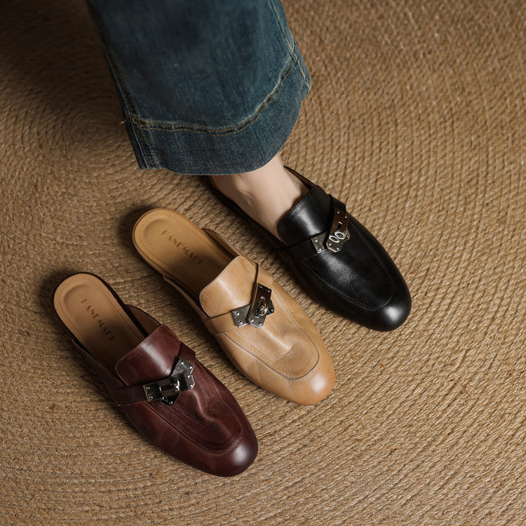 Carla | Rounded-Toe Hardware Accent Mules