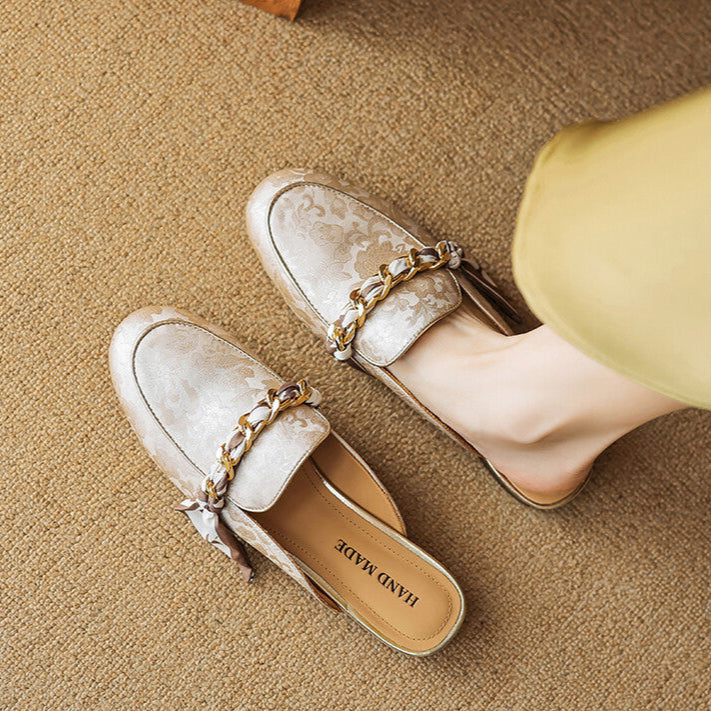 Lumor | Floral Chain Accent Loafer Mules