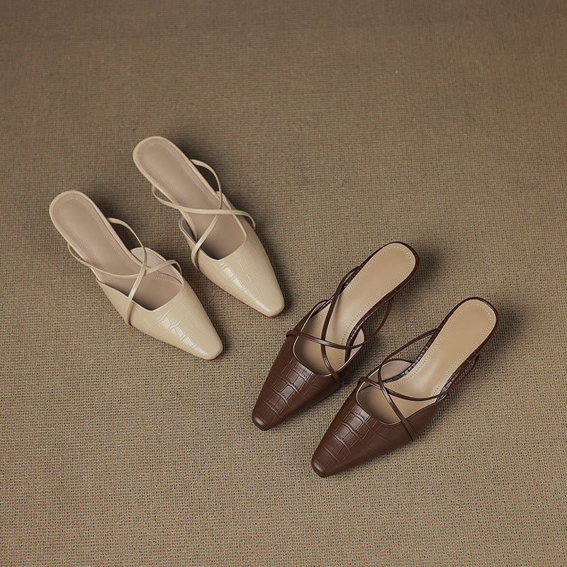 Mire | Pointed-Toe Crisscross Strap Heel Mules