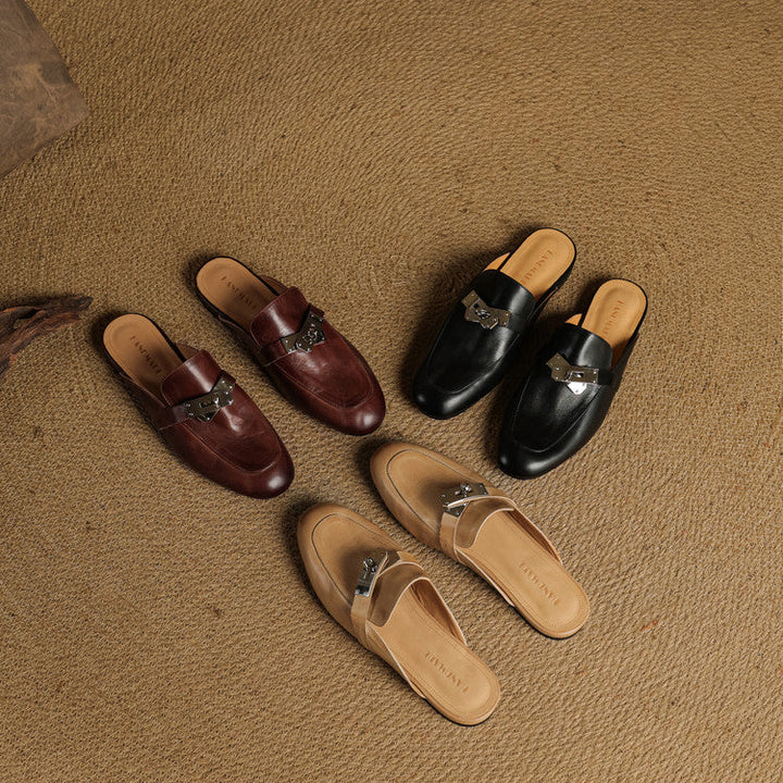 Carla | Rounded-Toe Hardware Accent Mules